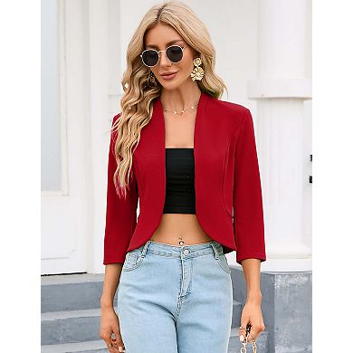 Women's Open Front Casual Blazer Back Ruffled Split Cuffs Lightweight Jacket