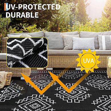 Boho Outdoor Area Rug Washable Waterproof Portable Stain Resistant Mat for Balcony Picnic