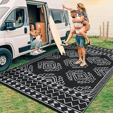 Boho Outdoor Area Rug Washable Waterproof Portable Stain Resistant Mat for Balcony Picnic