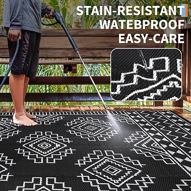 Boho Outdoor Area Rug Washable Waterproof Portable Stain Resistant Mat for Balcony Picnic