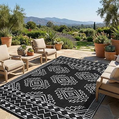 Boho Outdoor Area Rug Washable Waterproof Portable Stain Resistant Mat for Balcony Picnic