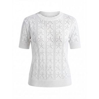 Women's Casual Knit T Shirts Hollow Out Short Sleeve Crew Neck Blouses Lightweight Summer Tops