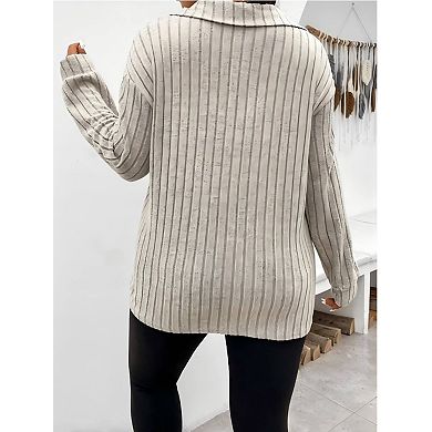 Plus Size Ribbed V Neck Collared Blouses for Women Long Sleeve Office Work Tops Casual Shirts