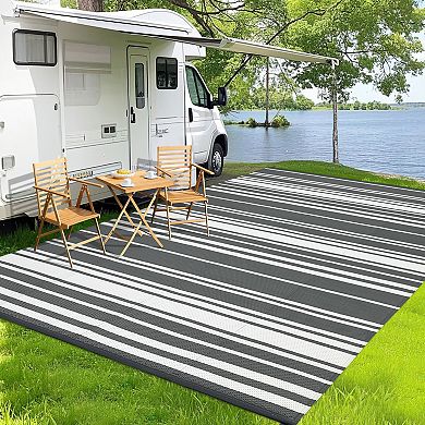 Modern Geometric Outdoor Area Rug Stain Resistant UV Resistant Pet Friendly Mat for Beach Vacation