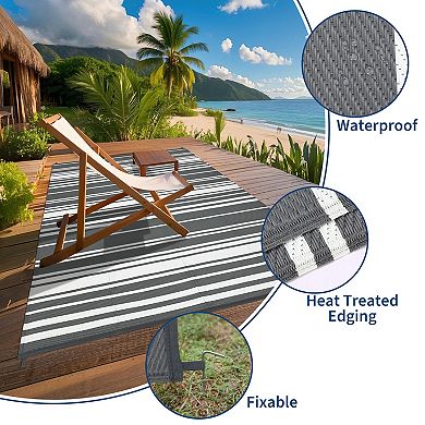 Modern Geometric Outdoor Area Rug Stain Resistant UV Resistant Pet Friendly Mat for Beach Vacation