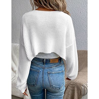Womens Open Front Crop Cardigan Lightweight Rib Knit Cardigans Long Sleeve Solid Bolero Shrugs