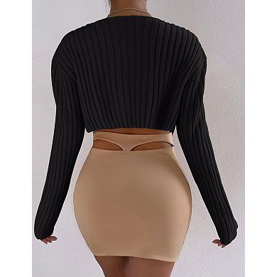 Womens Summer Crop Bolero Cardigan Sweater Long Sleeve Basic Open Front Knit Shrugs for Dress