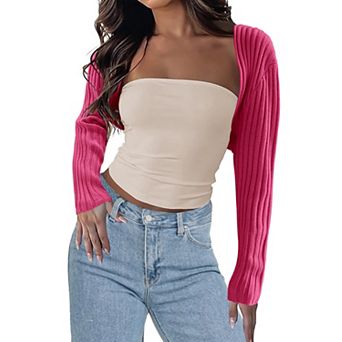 Womens Summer Crop Bolero Cardigan Sweater Long Sleeve Basic Open Front Knit Shrugs for Dress