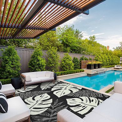 Modern Leaf Outdoor Area Rug Reversible Light Weight Stain Resistant Mat for RV Trip Picnic