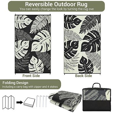 Modern Leaf Outdoor Area Rug Reversible Light Weight Stain Resistant Mat for RV Trip Picnic