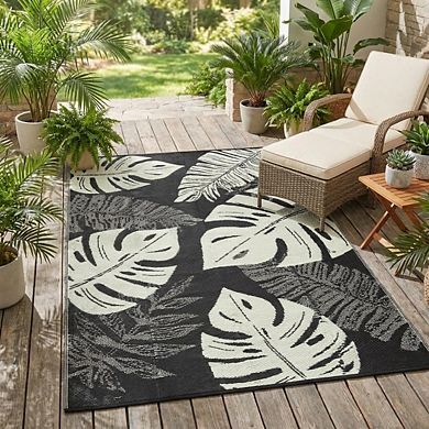 Modern Leaf Outdoor Area Rug Reversible Light Weight Stain Resistant Mat for RV Trip Picnic