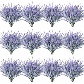 12 Artificial Lavender Bundles, Gray-Purple Faux Flowers for Home Decor