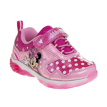 Disney Minnie Mouse Girls' Light-Up 4 White Lights Easy On/Off Play Sneakers (Toddler)
