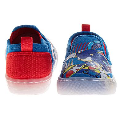 Sega Sonic the Hedgehog Boys' Blue Red Canvas Slip-On Shoes (Little Kid)
