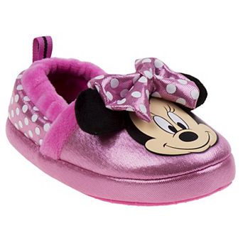 Disney Minnie Mouse Girls' Dual-Size Cozy Warm Soft Plush Indoor Slippers (Toddler)