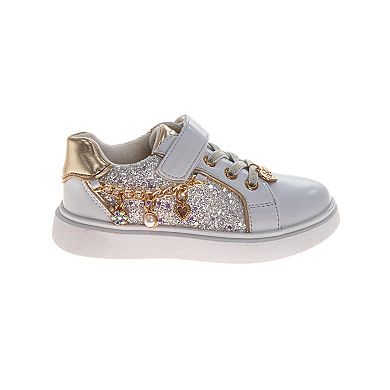 Badgley Mischka Sneakers for Girls Glitter Charms Easy Hook-and-Loop Stylish (Toddler)