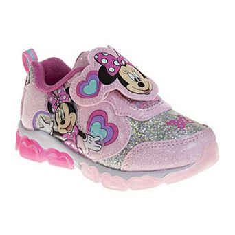 Disney Minnie Mouse Girls' Glitzy Sparkly Hook-and-Loop Sneakers (Toddler / Little Kid)