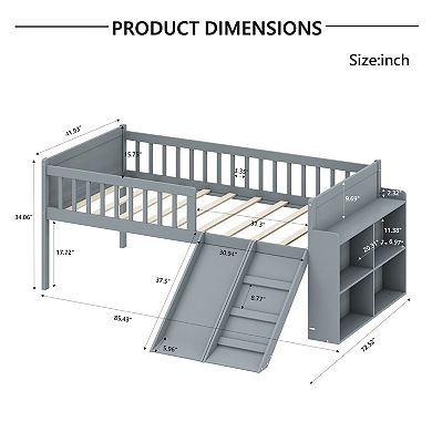Merax Twin Size Wooden Platform Bed Frame with Storage Shelf, Slide, Ladder, and Guardrail