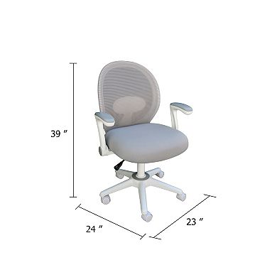 Rolling Task Chair with Flip Arms, Grey Mesh, Fabric Seat, White