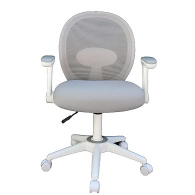 Rolling Task Chair with Flip Arms, Grey Mesh, Fabric Seat, White