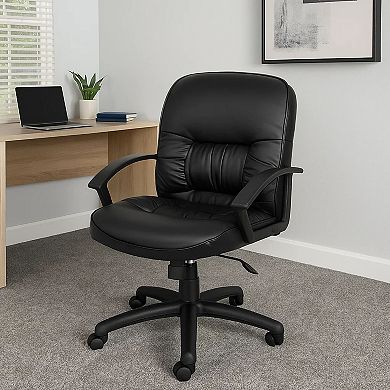 Mala Mid Back Office Chair, Black Faux Leather, Rolling Base, Tilt Lock