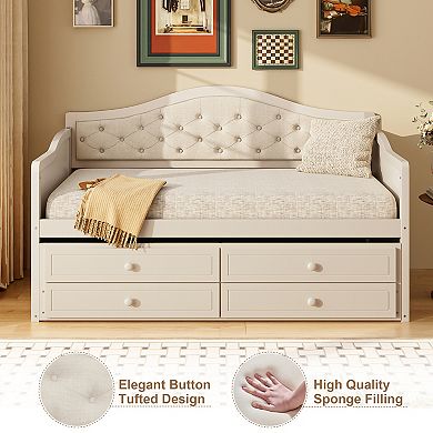 Merax Twin Size Daybed with Trundle, Twin Size Daybed with 2 Storage Drawers, Wooden Sofa Bed