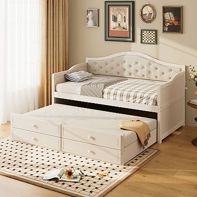 Merax Twin Size Daybed with Trundle, Twin Size Daybed with 2 Storage Drawers, Wooden Sofa Bed