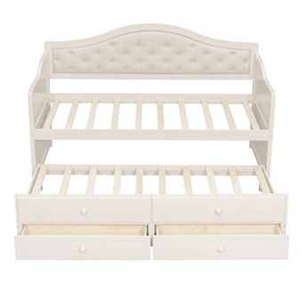 Merax Twin Size Daybed with Trundle, Twin Size Daybed with 2 Storage Drawers, Wooden Sofa Bed