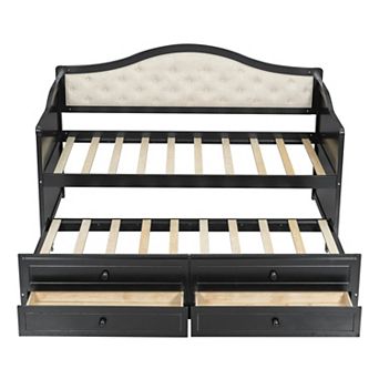 Merax Twin Size Daybed with Trundle, Twin Size Daybed with 2 Storage Drawers, Wooden Sofa Bed