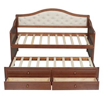 Merax Twin Size Daybed with Trundle, Twin Size Daybed with 2 Storage Drawers, Wooden Sofa Bed