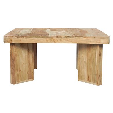 Cascade 32 Inch Coffee Table, Handcrafted Natural Acacia Wood, Square with Diagonal Wide Panel Legs