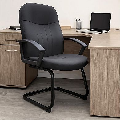 Qien Mid-Back Guest Chair, Steel Cantilever Base, Black Crepe Fabric