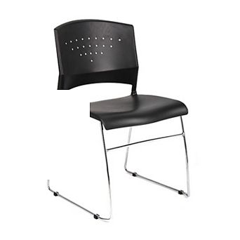 Reception Stackable Guest Chair, Black Open Back, Chrome Sled Base