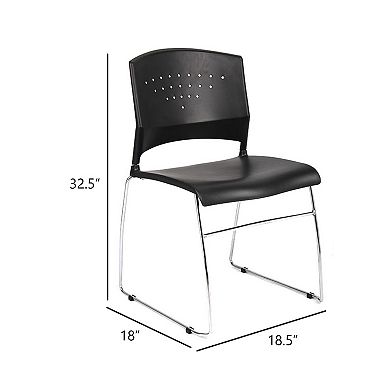 Reception Stackable Guest Chair, Black Open Back, Chrome Sled Base