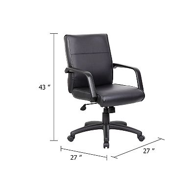 Rolling Executive Armchair, Black Faux Leather, Lumbar Support, Swivel