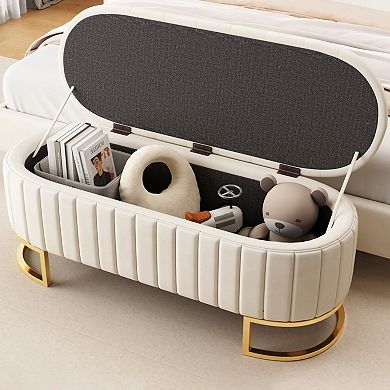 Merax Elegant Upholstered Velvet Storage Ottoman with Button-Tufted