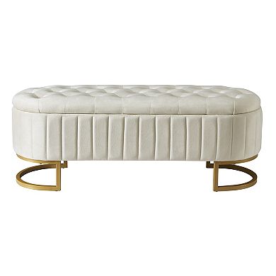 Merax Elegant Upholstered Velvet Storage Ottoman with Button-Tufted