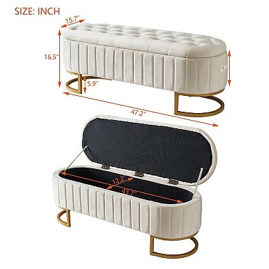 Merax Elegant Upholstered Velvet Storage Ottoman with Button-Tufted