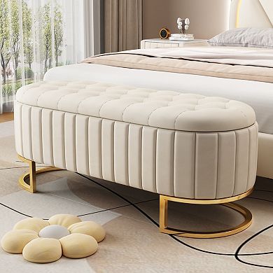 Merax Elegant Upholstered Velvet Storage Ottoman with Button-Tufted
