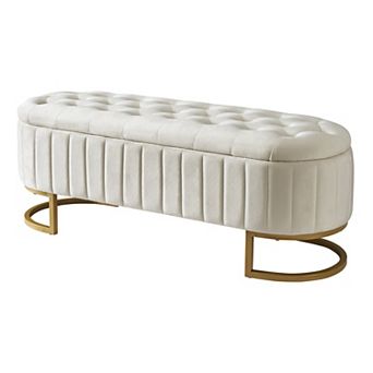 Merax Elegant Upholstered Velvet Storage Ottoman with Button-Tufted