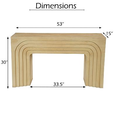 Kesna Console Sofa Table, 53 Inch Sculpted Arch, Light Beige Mango Wood