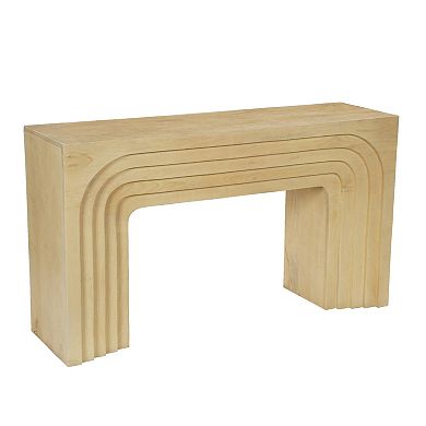 Kesna Console Sofa Table, 53 Inch Sculpted Arch, Light Beige Mango Wood