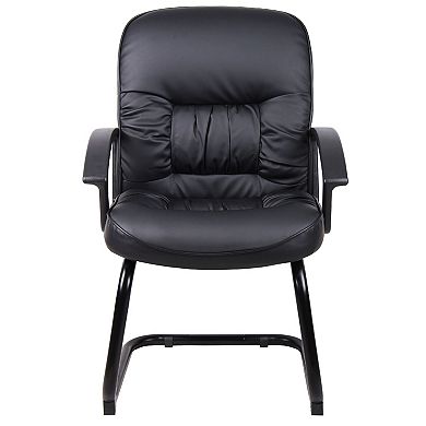 Mala Mid Back Guest Chair, Black Faux Leather, Lumbar Support