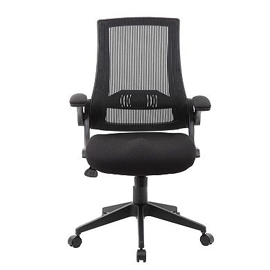Rolling Task Chair with Flip Arms, Black Mesh, Spring Tilt Mechanism