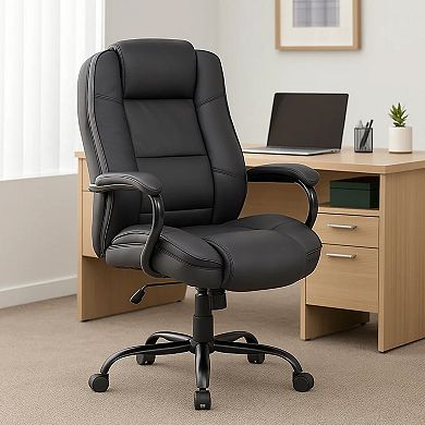 Liv Rolling Oversized Swivel Chair, Black Faux Leather, 400lbs