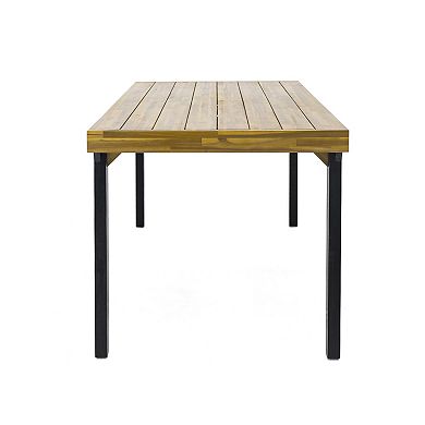 Merax Acacia Wood Patio Dining Table, 69"L Rectangle Outdoor Table, Teak Finish and Black Leg