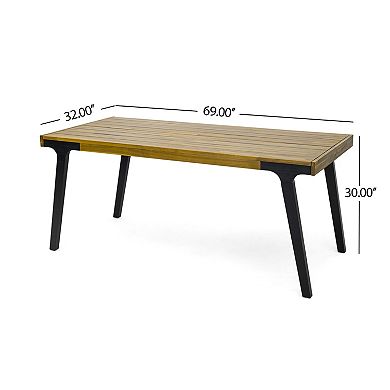 Merax Acacia Wood Patio Dining Table, 69"L Rectangle Outdoor Table, Teak Finish and Black Leg