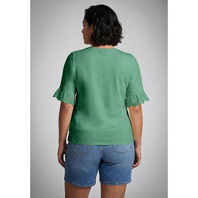 Avenue Women's Plus Size Eyelet Trim Top