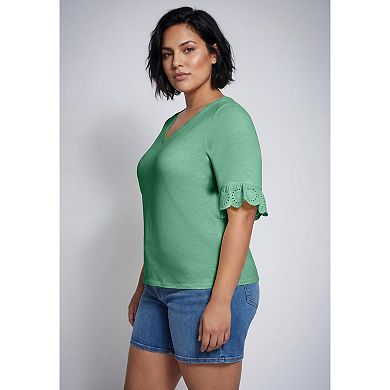 Avenue Women's Plus Size Eyelet Trim Top