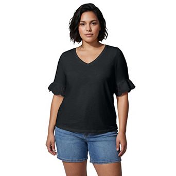 Avenue Women's Plus Size Eyelet Trim Top